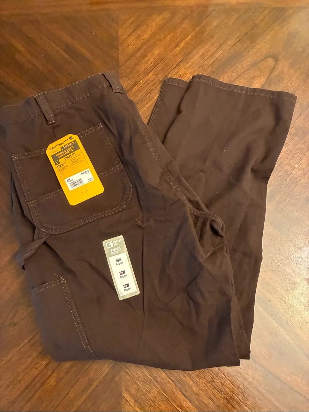 Carhartt womens Rugged Flex Loose Canvas Work Utility Pants, Dark Brown, 18 New